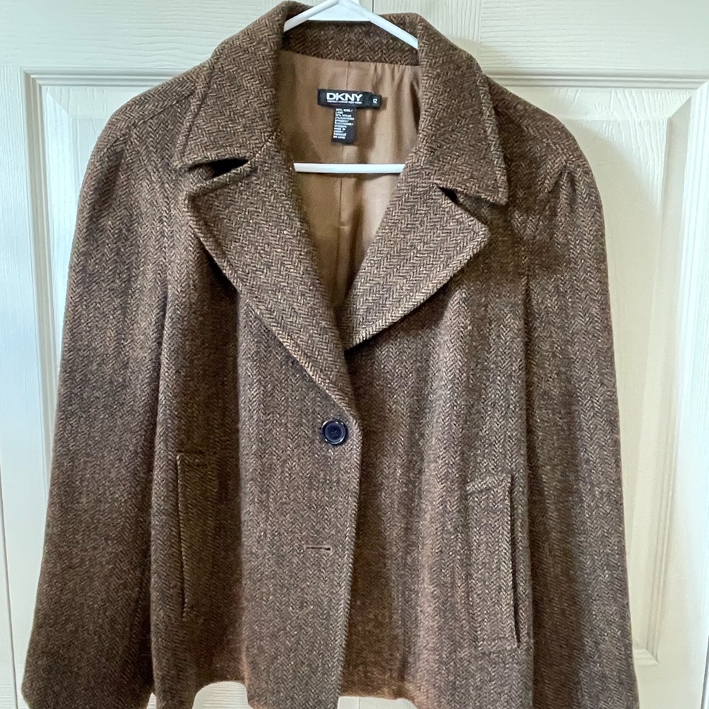 DKNY Women's Herringbone Brown Pea Coat